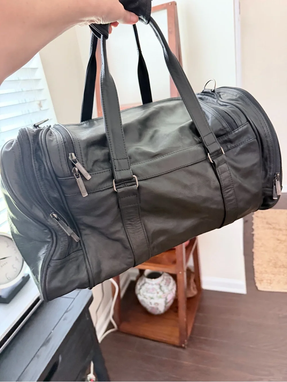 Black Leather Duffel Bag Men - Classic Travel Weekender